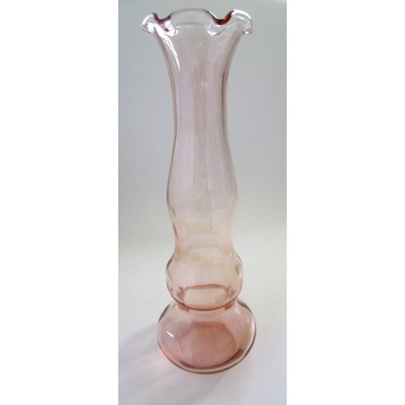 Vintage Pink Depression Art Glass Etched - Stretched Pedestal 8.25" H Bud Vase - Picture 10 of 15